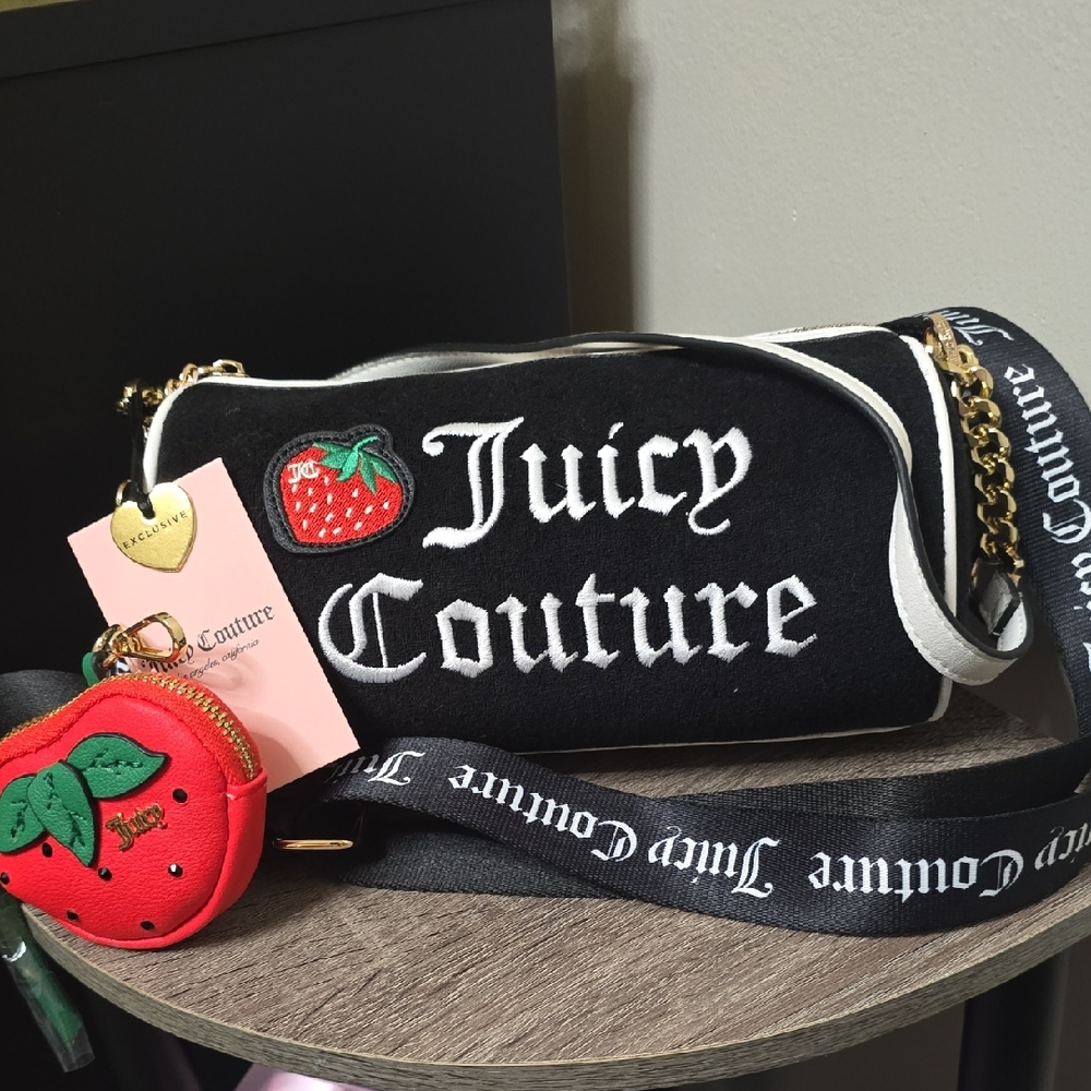 Juicy Couture Black and White Bag with Red Strawberry Pouch